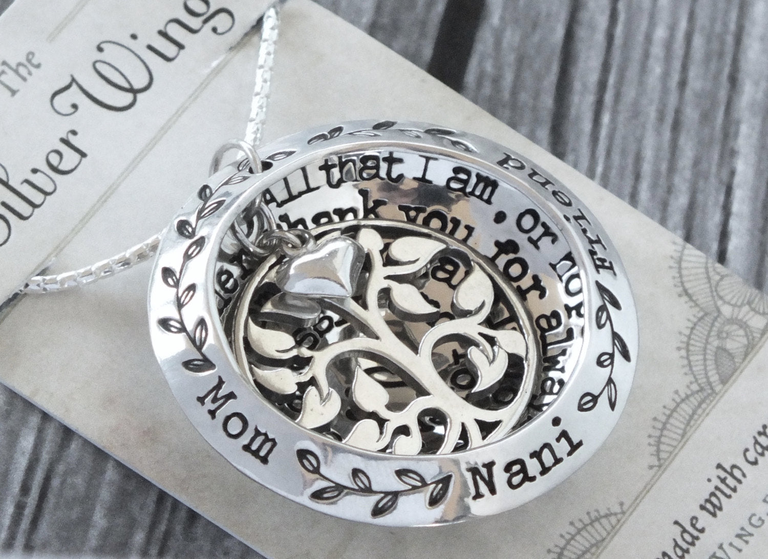 Sterling Silver Tree of Life Pendant or Necklace With Engraved 