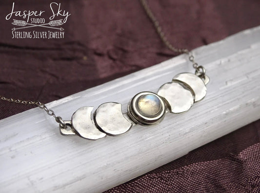 Sterling Silver Moon Phase Choker with Moonstone