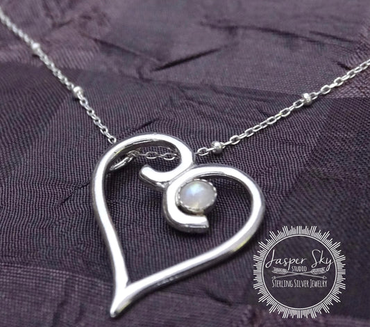 Sterling Silver Heart Necklace with Moonstone