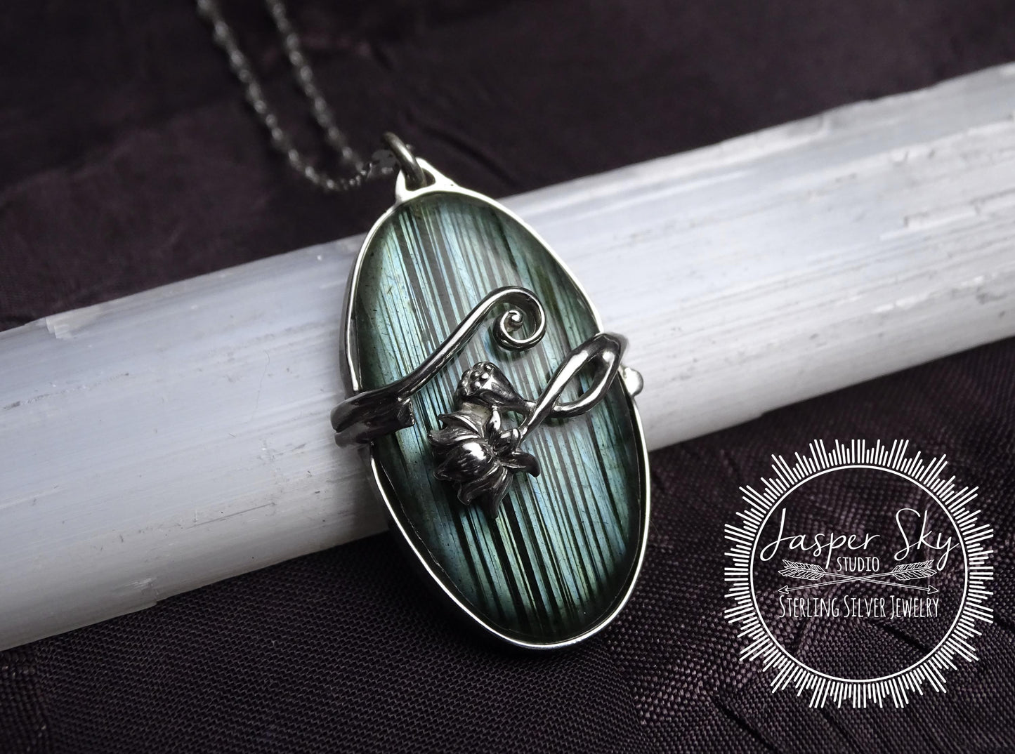 Labradorite Pendant Handmade Sterling Silver Striped Gemstone