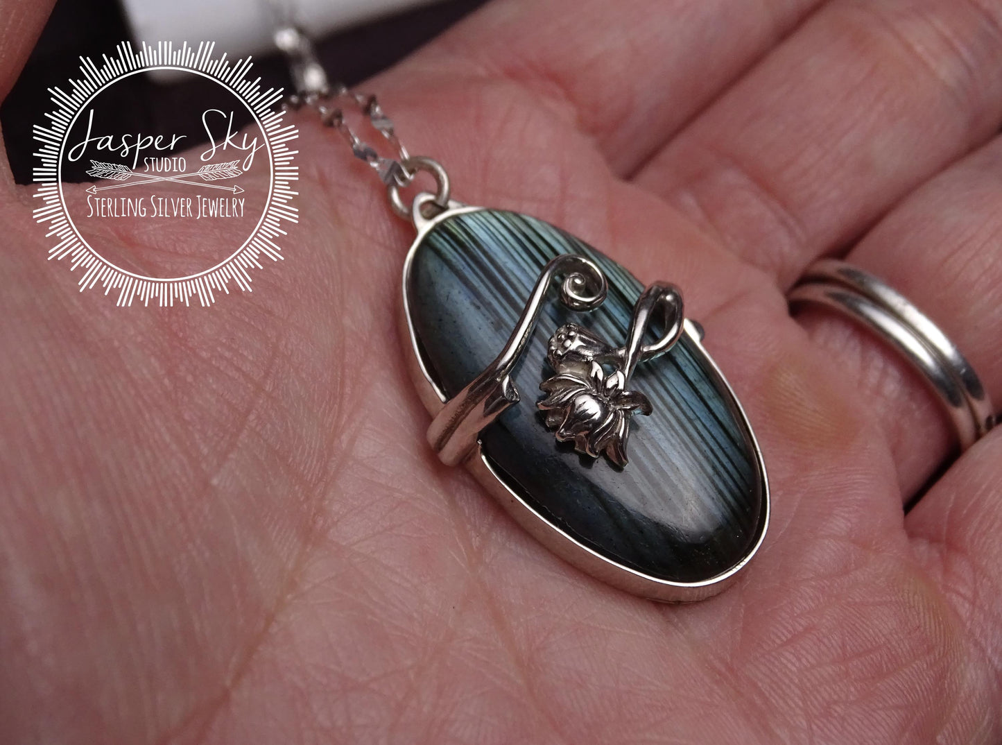 Labradorite Pendant Handmade Sterling Silver Striped Gemstone