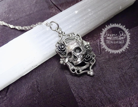 Skull and Roses Pendant Sterling Silver