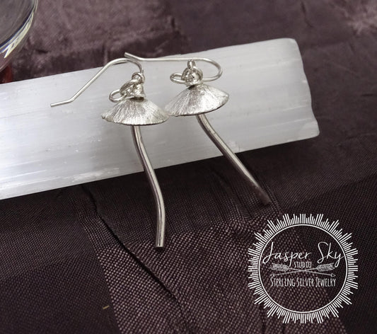 Mushroom Dangle Earrings - Sterling Silver Handmade Woodland Jewelry - Nature-Inspired Gift for Her  - Unique Holiday Gift