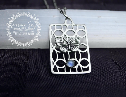 Butterfly Pendant Sterling Silver with Moonstone