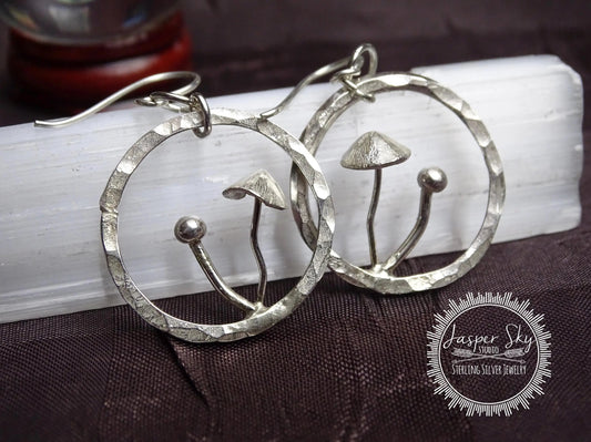 Mushroom Dangle Earrings, Handmade Sterling Silver Nature-Inspired Jewelry, Perfect for Unique Boho Gifts