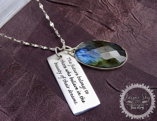 Labradorite Dream Pendant - Inspiring Sterling Silver Necklace for Motivation Unique Gift for Dreamers   - Unique Christmas Present