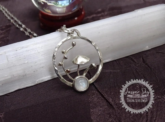 Mushroom Pendant, Sterling Silver, moonstone