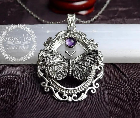 Realistic Butterfly Cameo Pendant Necklace in Sterling Silver - Captivating Jewelry with a Vintage Feel  - Perfect for Positive Change