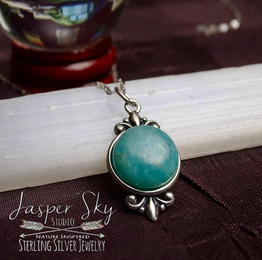 Amazonite Pendant, Handmade Sterling Silver