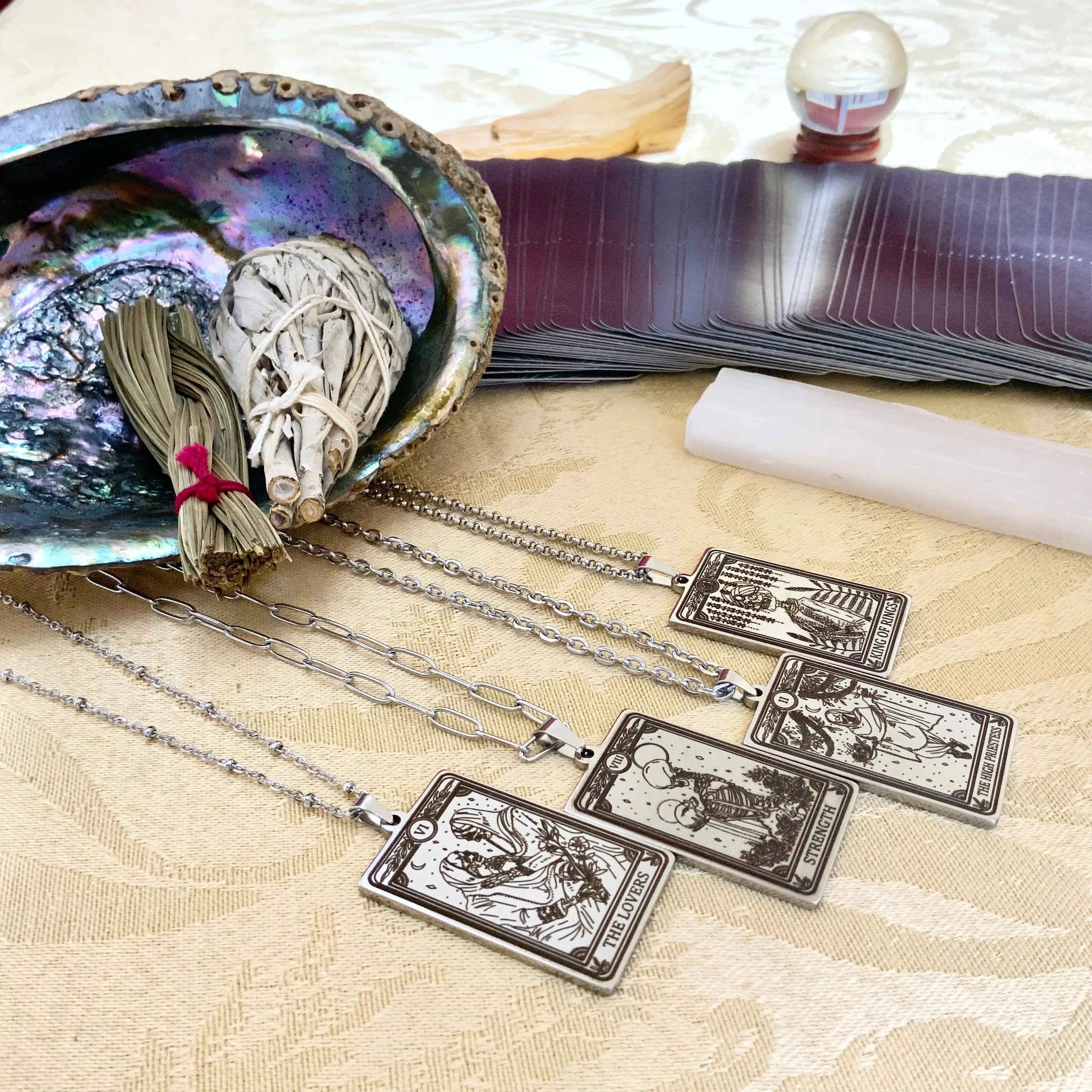 Eight of Rings Tarot Card Necklace -Silver | The Silver Wing