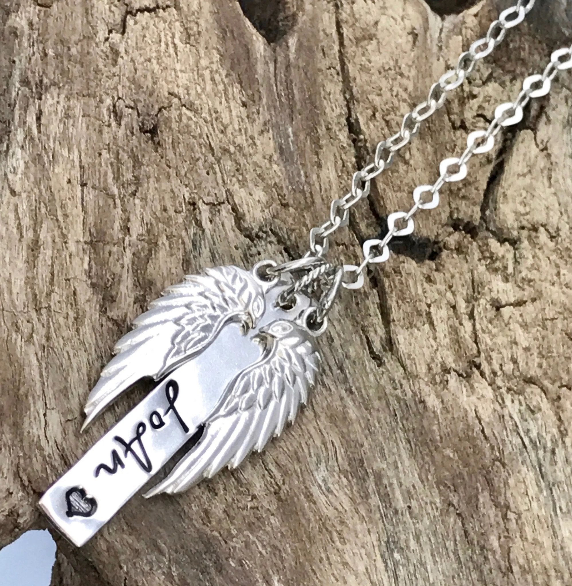 Personalized memorial necklace - Too beautiful for earth - angel wing  necklace - remembrance necklace - bereavement gift - in memory necklace